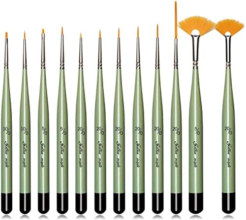 Golden Maple Detail Paint Brush Set, 12pcs Fine Miniature Paint Brushes Kit with Fan Brush Perfect for Acrylic, Oil, Watercolor, Art, Scale, Model, Face, Paint by Numbers Golden maple