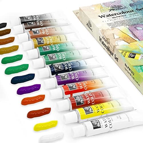 PHOENIX Watercolor Paint Set Tubes 12x12ml / 0.4 Fl Oz Non-toxic Water Color Paints Great Value Painting Art Supplies for Adults, Kids, Artists & Beginners Phoenix