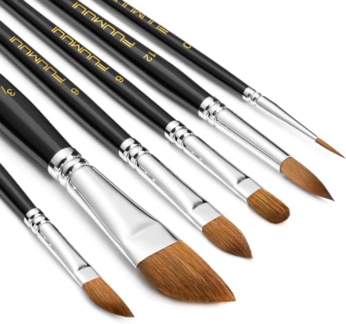 Sable Watercolor Brushes for Floral Painting Techniques, Fuumuui 6PCs Kolinsky Sable Brush Set with Dagger Round Pointed Liner Filbert Perfect for Petals Watercolor Gouache Inks Painting Fuumuui