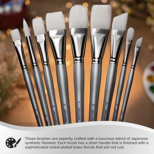 Плоская кисть Silver Brush Limited Silverwhite для акварели, акрила, гуаши и масляной живописи, размер 4, с длинной ручкой Silver Brush Limited