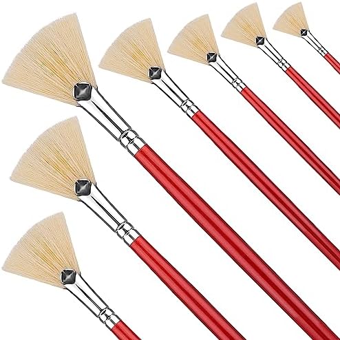 Prasacco 7 Pieces Fan Brush for Painting, Artist Fan Paint Brush Set with Hog Bristle Long Handle Painting Brush Oil Acrylic Paint Brushes Art Paintbrush for Acrylic Painting Oil Watercolor Painting Prasacco