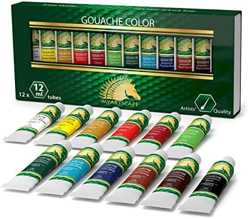 MyArtscape Gouache Paint Set - 12 x 12ml Tubes - Artist Quality - Lightfast - Premium Vibrant Colors - Fade-proof - Rewettable - High Pigment Load - Professional Painting Supplies MyArtscape