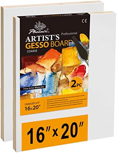 PHOENIX Gesso Boards for Painting - 11x14 Inch / 4 Pack - Coarse Surface 3/4 Inch Cradled Wood Panels for Oil & Acrylic Paints, Crafts & Pouring Art Phoenix