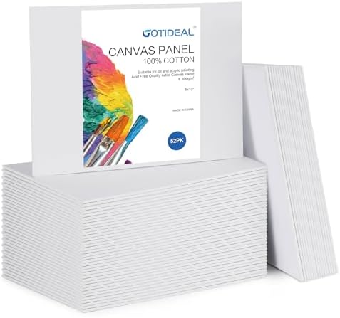 GOTIDEAL Canvas Boards, 8x10 inch of 52, Gesso Primed White Blank Canvases for Painting - 100% Cotton Art Supplies Canvas Panel for Acrylic Paint, Pouring, Oil Paint GOTIDEAL