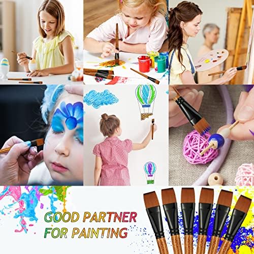 6 Pcs Flat Paint Brushes 1 Inch Watercolor Acrylic Paint Brush Synthetic Nylon Craft Artist Brushes for Painting Oil Fine Crafts Face Body Art Painting for Kids Meanplan