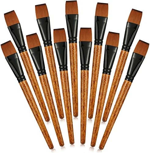 12 Pcs 1 Inch Flat Paint Brush for Acrylic Painting Wooden Handle Nylon Craft Brushes for Watercolor Oil Crafts Face Body Art Meanplan