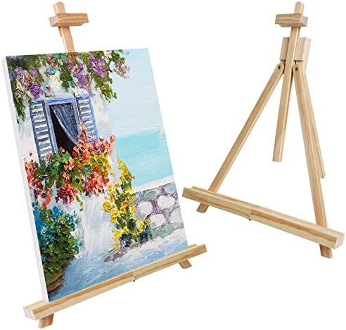 conda 31-1/2 inch A-Frame Easel, Adjustable Beechwood Tripod Display Stand, Holds Up to 27" Canvas, Portable Table Desktop Painting Picture Holder Conda