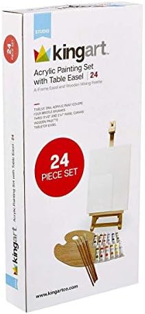 KINGART Artist Acrylic Painting Set with Wooden H-Frame Studio Easel, 12 Vivid Acrylic Paint Colors, 6 Canvas Panels, 4 Brushes, Wood Palette -School, Students, Adults, Starter Kit, 22 pc. Kingart