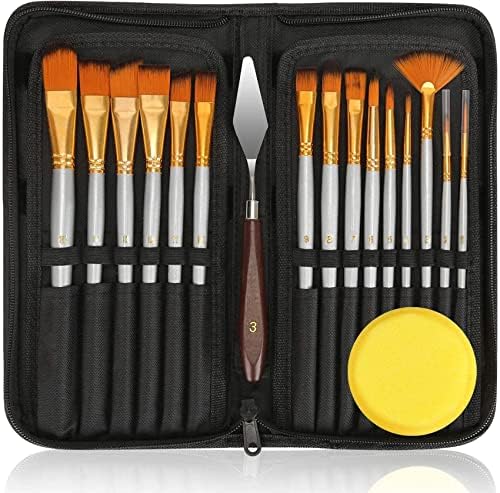 18Pack Oil Paint Brushes Sets Professional Artist Acrylic Brush Kits for Canvas Painting Ceramic - 15 Sizes Brush 1 Standing Organizer 1 Mixing Knife 1 Watercolor Sponge Gray Mluchee