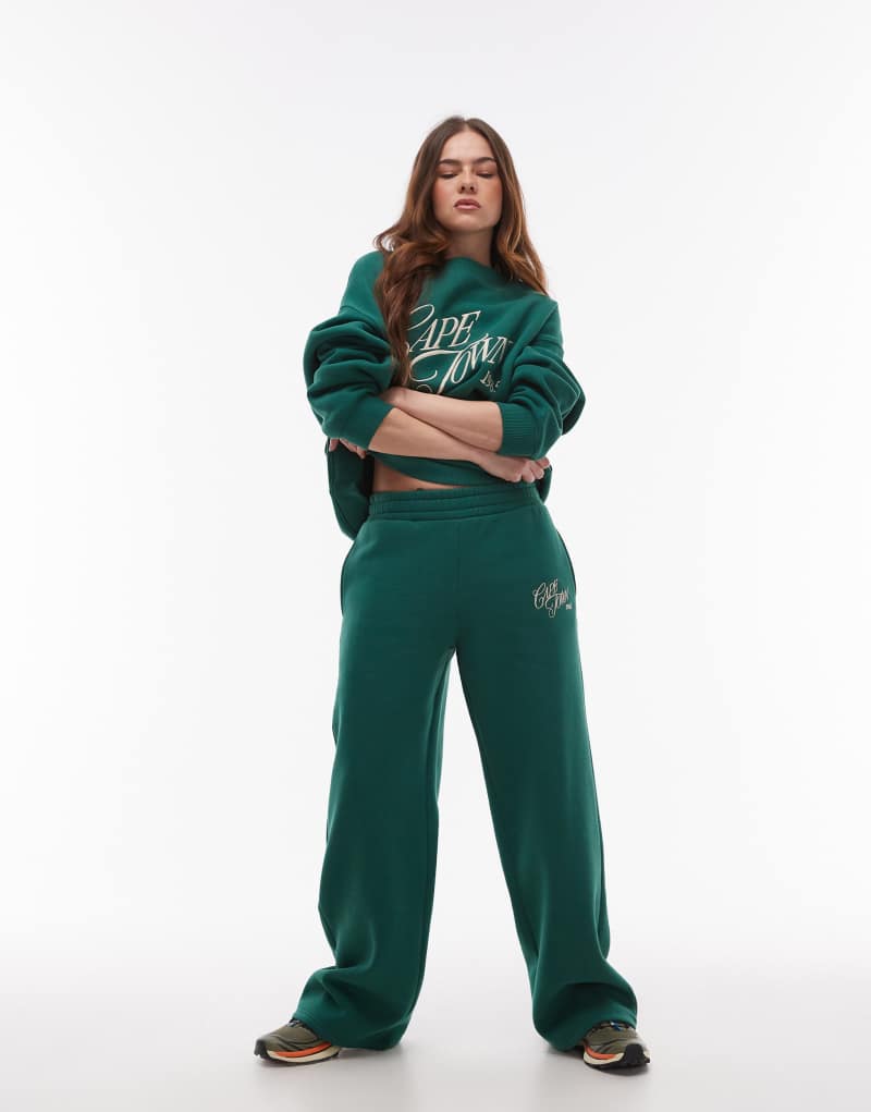 Topshop graphic cape town sweatpants in dark green - part of a set Topshop