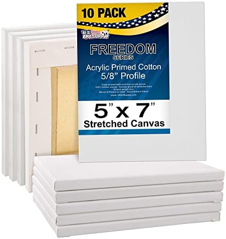 U.S. Art Supply 5 x 7 inch Stretched Canvas Super Value 10-Pack - Triple Primed Professional Artist Quality White Blank 5/8" Profile, 100% Cotton, Heavy-Weight Gesso - Acrylic Pouring, Oil Painting U.S. Art Supply