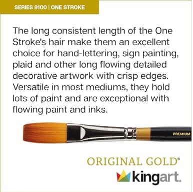 KINGART Premium Original Gold 9100M-0 Micro Detail ONE Stroke - Mini Thick Handle Series Artist Brush, Golden Taklon Synthetic Hair, for Acrylic, Watercolor, Oil and Gouache Painting, Size 0 Kingart