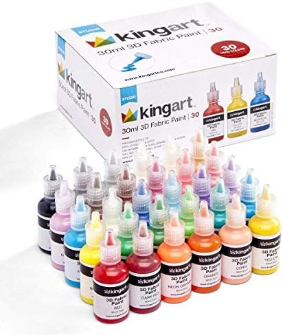 KINGART Permanent Fabric Paint, Set of 30 Colors, 30ml Bottles, Washer & Dryer Safe, Textile Paint for Clothes, T-Shirts, Jeans, Bags, Shoes, Art and Craft Supplies for DIY Projects Kingart