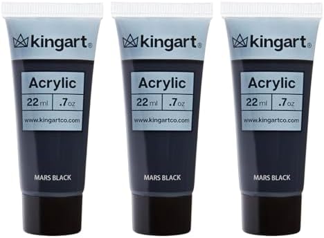 KINGART 500-147 PRO Artist Quality MARS BLACK Acrylic Paint, 22ml (0.74oz) Tubes, 3 Pack - Set (66ml Total), Mars Black Kingart