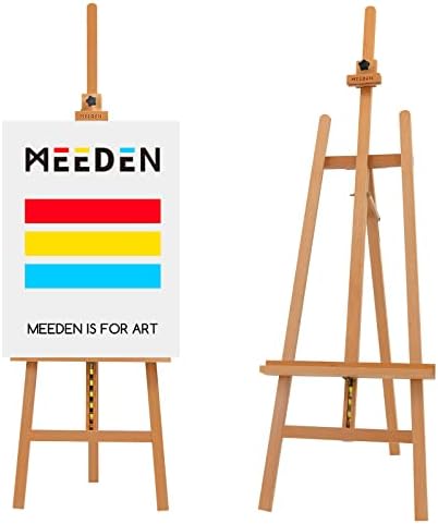 MEEDEN Large Basic Studio Easel: Hold Canvas up to 50'' Solid Beech Wood Artist Easel - Adjustable Height and Working Angles A-Frame Floor Painting Easel for Adults Artist Beginners Students MEEDEN