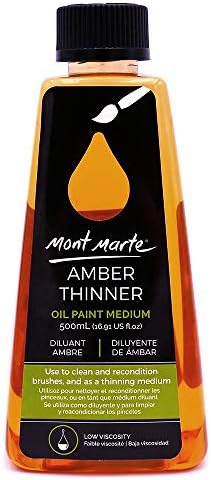 Mont Marte Premium Amber Thinner, 16.9oz (500ml), Low Odor Oil Paint Solvent, Water-Based, Low Viscosity, Water Mixable Medium Mont Marte