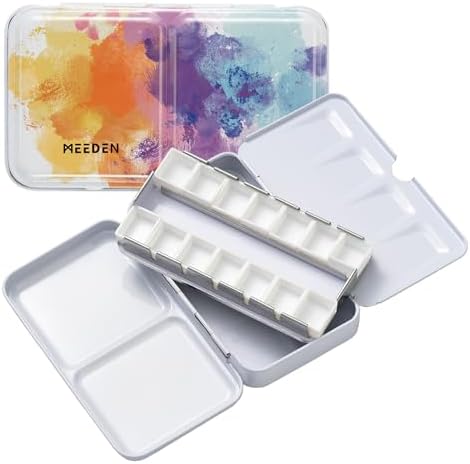 MEEDEN Empty Watercolor Paint Palette: Travel Water Color Palette Tin with 12 Half Pans - Portable Metal Palette Tin Box (Colorful) MEEDEN