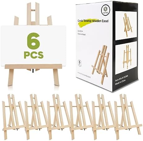 CONDA 6 Pack 11.8" Tabletop Easel, Portable A-Frame Tripod Tabletop Easel Set for Painting Party & Displaying Canvases, Photos, Display Tripod Holder Stand for Students Kids Beginners Conda