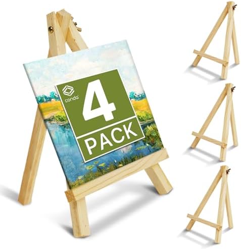 CONDA 4 Pack 9 Inch Wood Easels, Easel Stand for Painting Canvases, Art, and Crafts,Tripod,Painting Party Easel,Kids Student Tabletop Easels for Painting,Portable A-Frame Tripod Tabletop Easel Set Conda