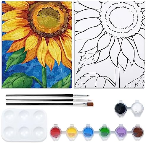 VOCHIC Pre Drawn Canvas Painting Kit for Painting for Adults Kids Party Kits Paint and Sip Party Supplies 12x16 Canvas Sunflower Art Set VOCHIC