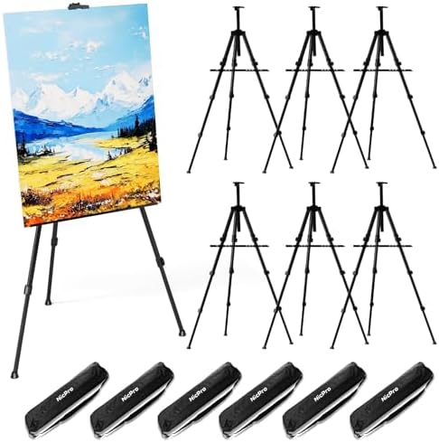 Nicpro Art Easel for Painting with Bag, Aluminum Metal Tripod Easel Stand for Sign, Black Painting Easels Adjustable Height from17 to 66" for Table-Top/Floor Painting, Drawing, Display, Poster, Canvas Nicpro