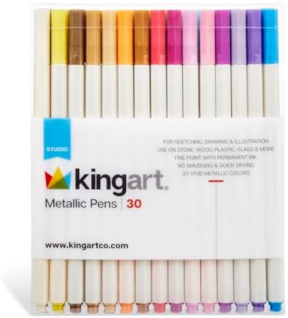 KINGART Studio Vivid Colors with Fine Point, Set of 30, Metallic Unique Colors Kingart