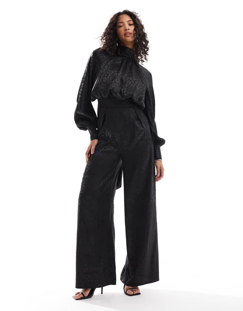 TFNC high neck satin jumpsuit with long sleeves in black  Tfnc