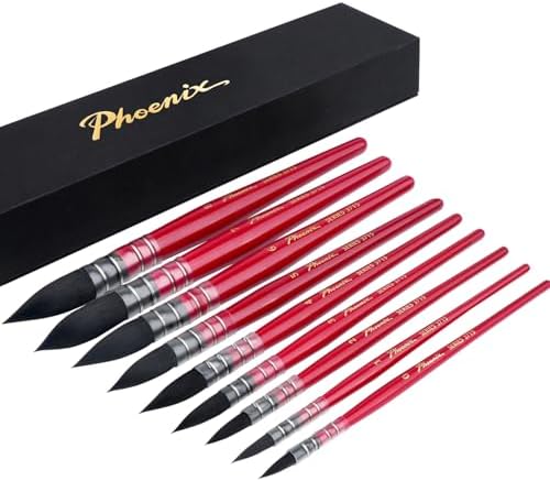 PHOENIX Professional Watercolor Paint Brush Set - 9 PCS Synthetic Squirrel Hair Mop Round Paintbrushes (Size 0-8) - Fine Point Detail Medium Water Color Paint Brushes Art Supplies for Adults, Artists Phoenix