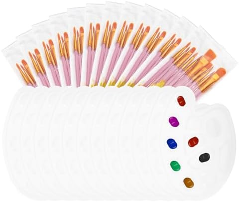 PATIKIL Paint Brush Palette Set, 120 Pcs Nylon Hair Paint Brushes and 12 Pcs Round Paint Tray Palette for Adults Acrylic Canvas and Art Paint Party Supplies, Blue Patikil