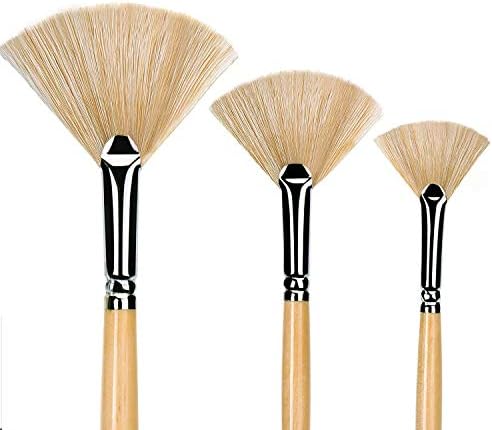 Oil Acrylic Paint Brushes Artist Fan Paint Brush Set Natural Bristle Long Handle Painting Brush. (3Pcs) Golden maple