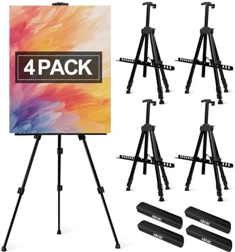 AROIC 4 Pack Painting Display Easel Stand Portable Adjustable Metal Tripod Artist Canvases Height from20to66Inch Extra Sturdy forTable-Top/Floor Painting, Drawingand Displaying,Black with4Storage Bag AROIC