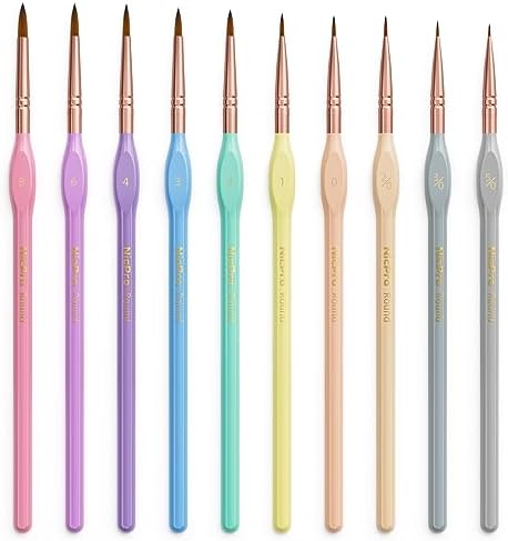 Nicpro 10PCS Micro Fine Detail Paint Brush Set, Macaron Pastel Small Miniature Fine Tip Detail Brushes Kit for Acrylic Oil Watercolor, Craft, Models, Miniatures, Rock Painting, Paint by Numbers Nicpro