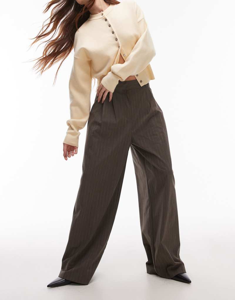 Topshop pleated pants in brown Topshop