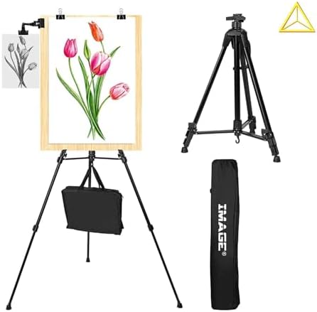 Easel Stand IMAGE Aluminum Metal Tripod Field Easel Adjustable Height 21 to 66 Inches Lightweight and Durable Artist Easel with Portable Bag for Floor/Table-Top Drawing and Displaying Image