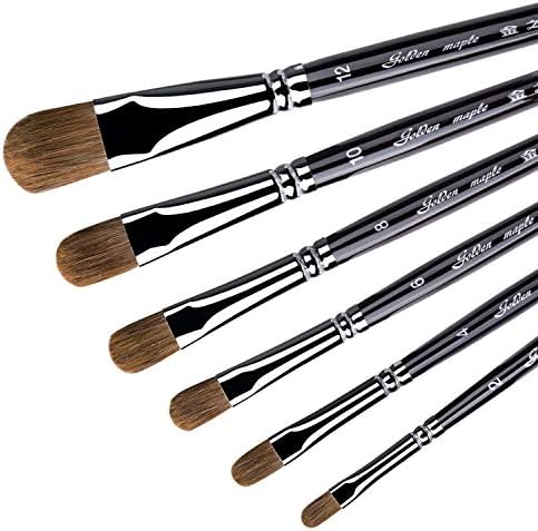 Golden Maple Filbert Paint Brushes - Professional 6PCS Red Sable Long Handle, Artist Paint Brush Set for Acrylic, Gouache and Watercolor Painting, Well-Balance Birch Wooden Handle Golden maple