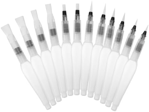 Prasacco 12 Pieces Watercolor Brush Pens, Water Brush Pens for Watercolor Refillable Paint Pen Water Soluble Colored Pencil Soft Watercolor Brush Pen for Beginner Painting Drawing Art Supplies(White) Prasacco