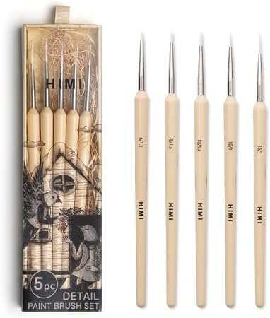 HIMI Gouache/Paint Detail Brushes Set 5 Pcs for Acrylic Oil Watercolor Face & Body Gouache Painting Nice Gift Art hobbyist,Adults (Yellow, Detail Brush) HIMI