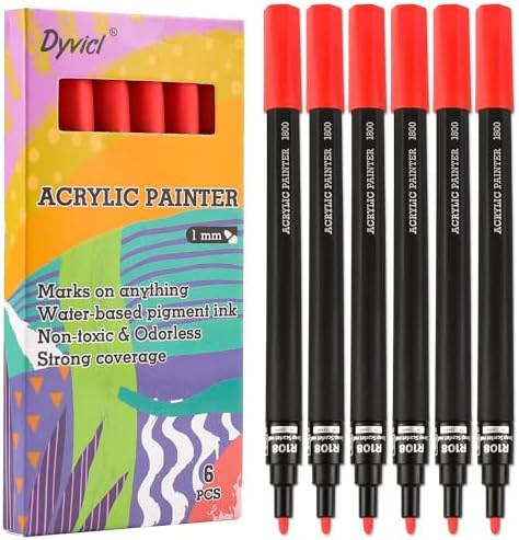 Dyvicl Black Paint Pens, Fine Point Acrylic Black Paint Markers for Rock Painting, Stone, Ceramic, Glass, Wood, Fabric, Canvas, Metal, DIY Crafts Making, 6 Pack Dyvicl