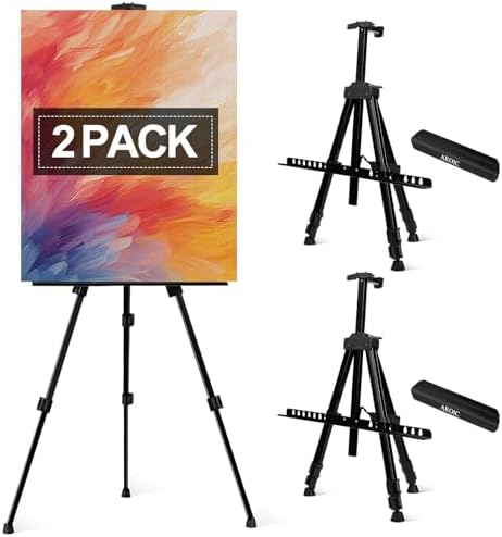 AROIC Art Painting Artist Easel Stand, Painting Display Easel Stand,Portable Adjustable Iron Tripod Display Stand with Bag, Height from 20 to 66 in for Table-Top/Floor Drawing and Displaying(2 Pack) AROIC