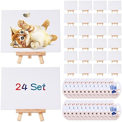 Zonon 240 Pcs Painting Set with Easels Includes Wood Easels, Painting Canvas, Nylon Hair Brushes and Plastic Palettes with Thumb Hole, Art Painting Supplies Kit for Kids Adults Students (4" X 6") Zonon