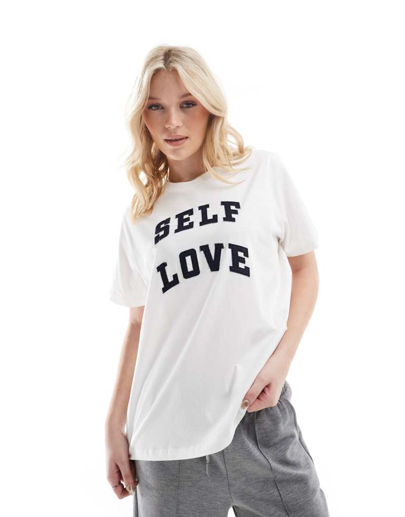 Vero Moda oversized T-shirt with ''Self Love'' motif in white Vero Moda