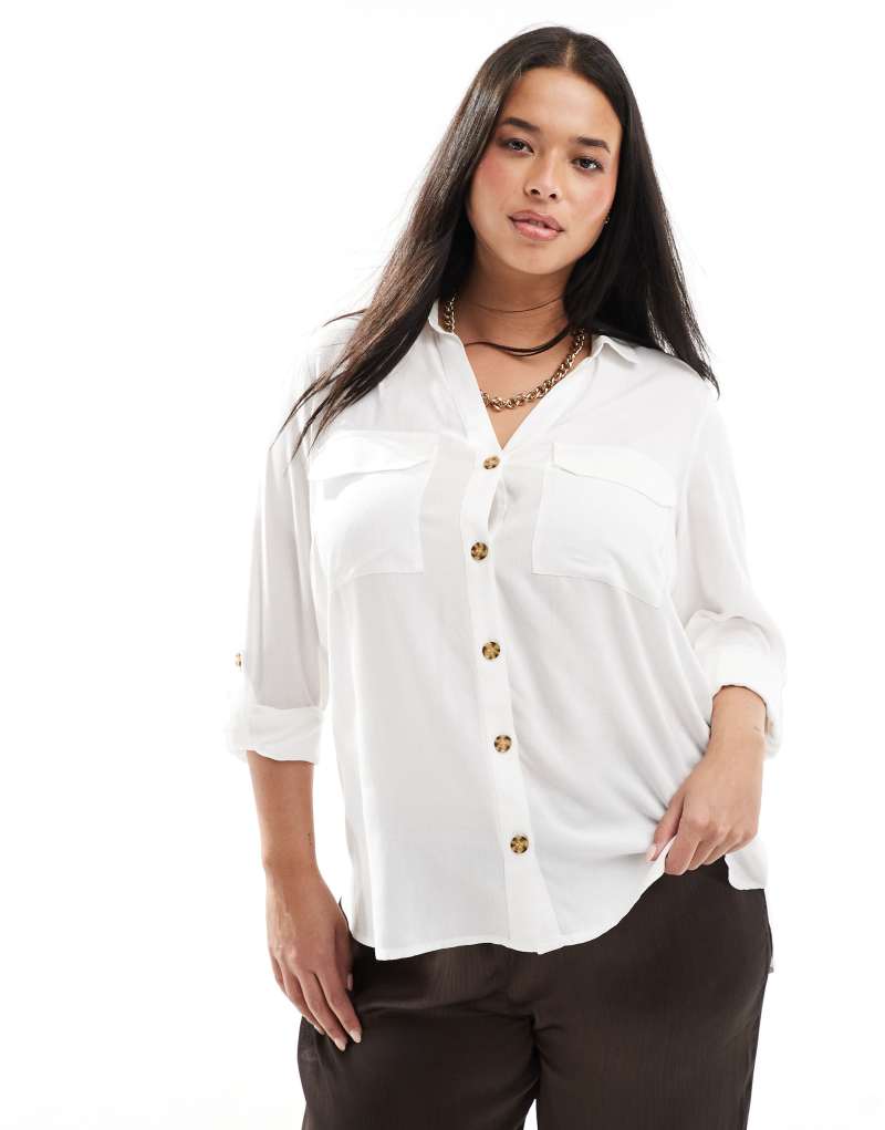 Vero Moda Curve button down shirt with pocket detail in white Vero Moda