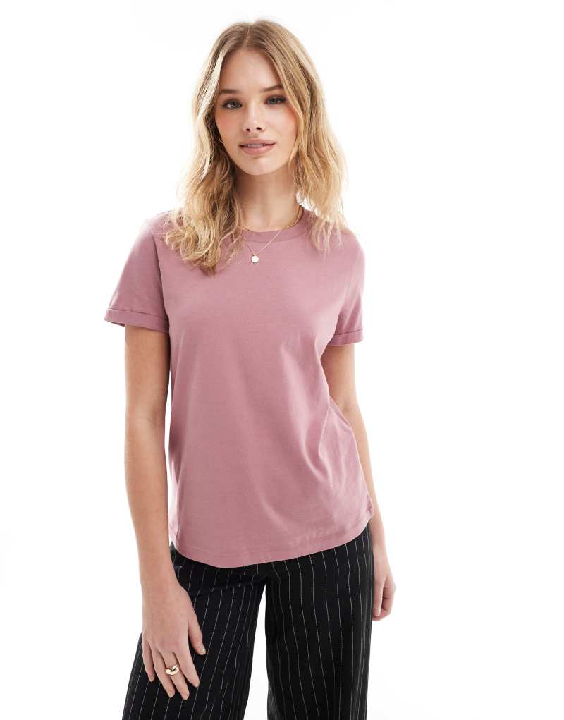 Vero Moda t-shirt with cuffed hems in rose pink Vero Moda