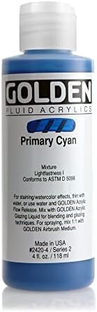 Golden Fluid Acrylic, 4 ounce bottle, Primary Cyan (2420-4) GOLDEN