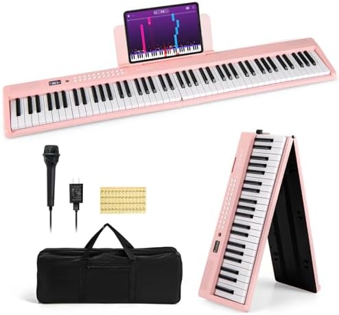 Costzon 88-Key Folding Piano Keyboard, Full-Size Semi-Weighted Electric Piano Digital Piano w/MIDI, Microphone, Music Stand & Carrying Bag, Portable Keyboard Piano for Beginners Teens Adults (Black) Costzon