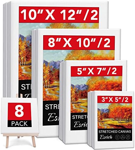 4 Pack Canvases for Painting with 9x12, 5x7, 4x4, 3x3, Painting Canvas for Oil & Acrylic Paint ESRICH