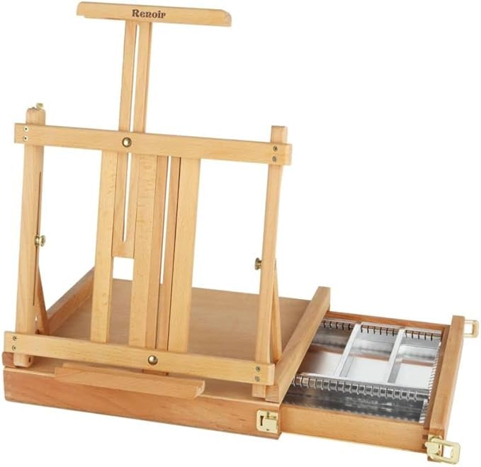 Creative Mark Renoir Large Table Top Art Easel & Sketchbox - Portable Lightweight Art Easel with Metal Lined Storage Drawer with Dividers for Painting - Natural Beechwood Finish - Ideal for Artist Creative Mark