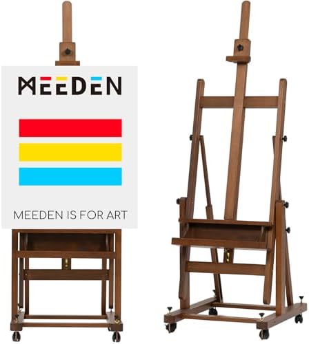 MEEDEN Enlarged Heavy-Duty H-Frame Easel: Artist Solid Beech Wooden Studio Easel - Professional Painting Art Easel Stand with 4 Lockable Wheels & Leveling Bolts - Hold Canvas up to 86" H MEEDEN