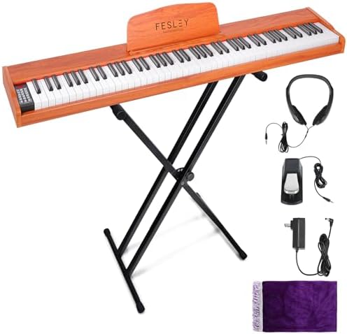 Fesley Weighted Piano Keyboard 88 Keys: Full Size Electric Keyboard Piano for Beginners, Portable 88 Key Keyboard with Daul Speaker,Sustain Pedal,Power Adapter,Support Bluetooth,USB MIDI,FEP300, Beige Fesley