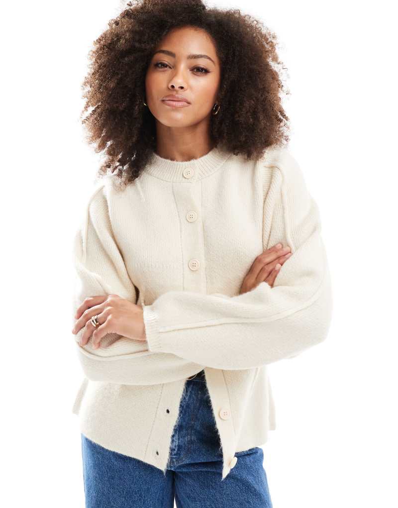 ASOS DESIGN sculpted crew neck cardigan in cream Asos Design